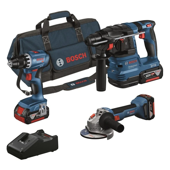 BOSCH GSR 18V-45+GWS 18V-8+GBH 18V-22+3X4.0AH AKÜ+GAL 18V-40 ŞARJ ALETİ ürün görseli 1