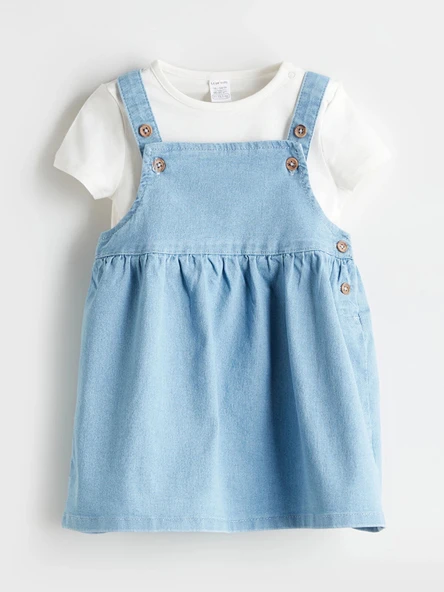 LCW baby Mavi Kız Bebek Jean Elbise ve Bluz 2'li ürün görseli 1