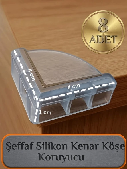 8 Adet Silikon Bebek Çocuk Yaşlı Köşe Koruması Cam Masa Mermer Sehpa Mobilya Şeffaf Kenar Koruyucu ürün görseli 1