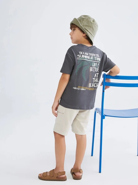 LCW Kids Antrasit Baskılı Erkek Çocuk Tişört ve Cepli Şort 2'li ürün görseli 1