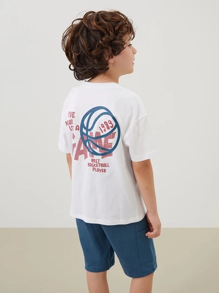 LCW Kids Beyaz Bisiklet Yaka Erkek Bebek Tişört ve Şort 2'li ürün görseli 1