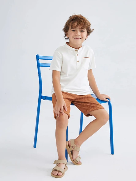 LCW Kids Ekru Pike Erkek Çocuk Tişört ve Pantolon 2'li ürün görseli 1
