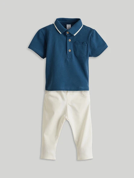 LCW baby Lacivert Polo Yaka Erkek Bebek Tişört ve Pantolon 2'li ürün görseli 1