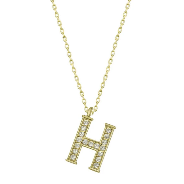 925 Ayar Gümüş Gold H Harfi Kadın Gümüş Kolye ürün görseli 1