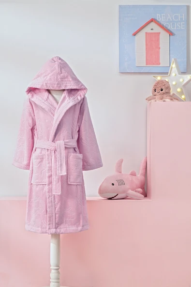 Özdilek 7/8 Yaş Kız Çocuk Kapüşonlu Kadife Pamuk Bornoz-Unicorn Pembe ürün görseli 1