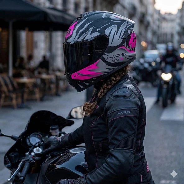 GIVI 50.X SHARKBITE MAT SİYAH-GRİ-PEMBE KASK (SİYAH CAMLI) ürün görseli 1
