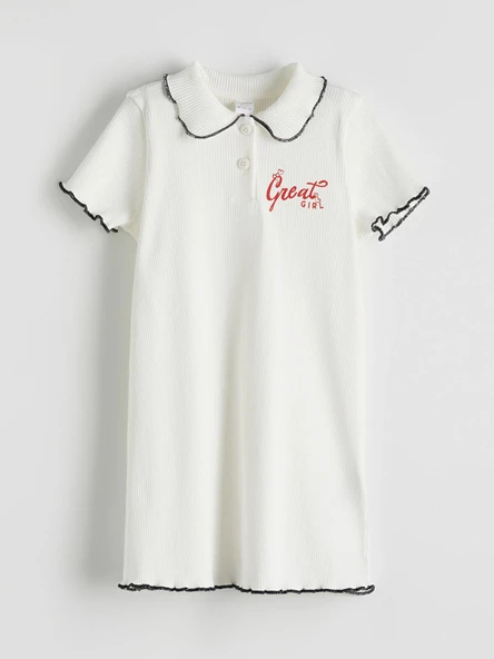 LCW Kids Ekru Polo Yaka Kız Çocuk Kaşkorse Elbise ürün görseli 1