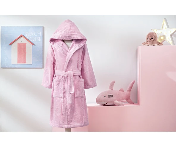 Özdilek 9/10 Yaş Kız Çocuk Kapüşonlu Kadife Pamuk Bornoz-Unicorn Pembe ürün görseli 1