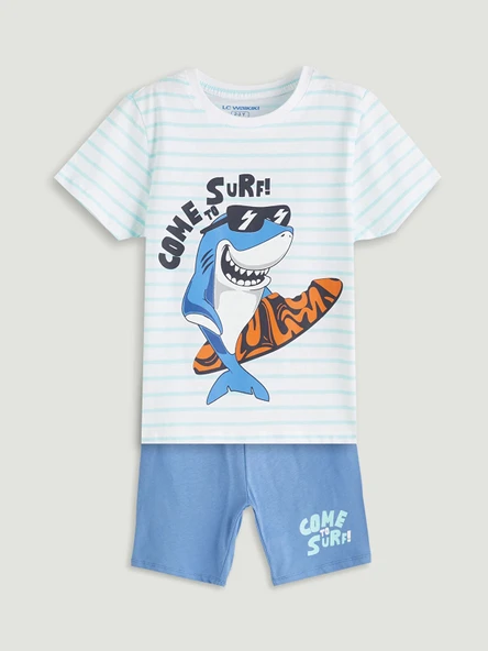 LCW Kids Beyaz Baskılı Erkek Çocuk Şortlu Pijama Takımı ürün görseli 1