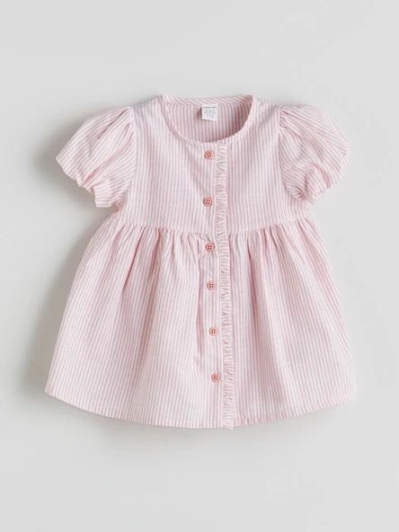 LCW baby Pembe Çizgili Kız Bebek Gabardin Elbise ürün görseli 1