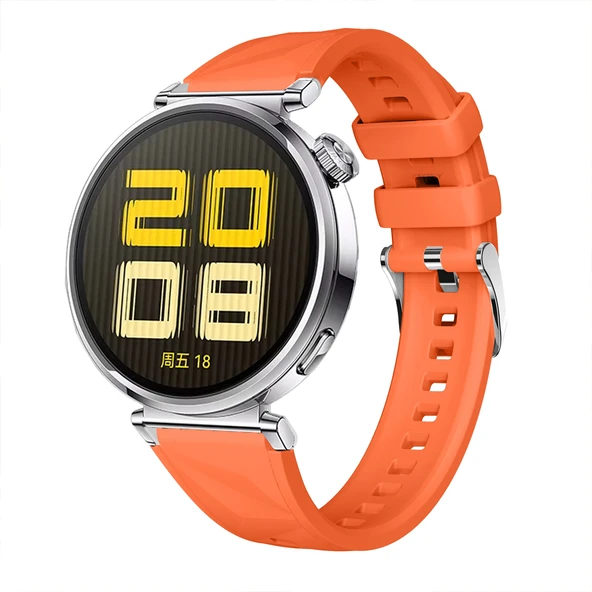 Sneezy Huawei Watch GT5 41mm İle Uyumlu Prism Metal Tokalı Soft Yumuşak Silikon Kordon  Turuncu ürün görseli 1
