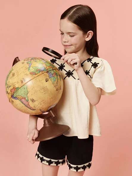 LCW Kids Ekru Nakışlı Kız Çocuk Tişört ve Şort 2'li ürün görseli 1