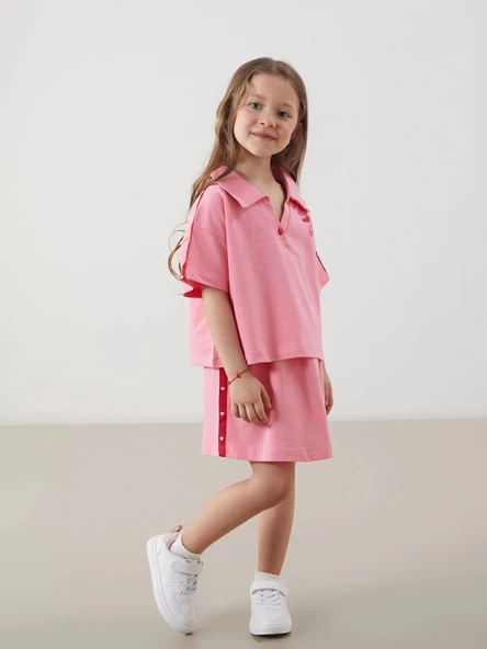 LCW Kids Pembe Polo Yaka Kız Çocuk Tişört ve Etek 2'li ürün görseli 1