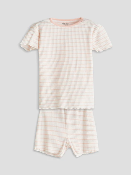 LCW baby Ekru Çizgili Kız Bebek Şortlu Pijama Takım ürün görseli 1