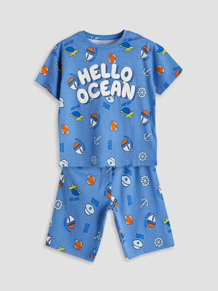 LCW Kids Mavi Baskılı Erkek Çocuk Şortlu Pijama Takımı ürün görseli 1