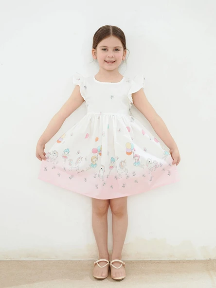 LCW Kids Ekru Bisiklet Yaka Poplin Kız Çocuk Elbise ürün görseli 1