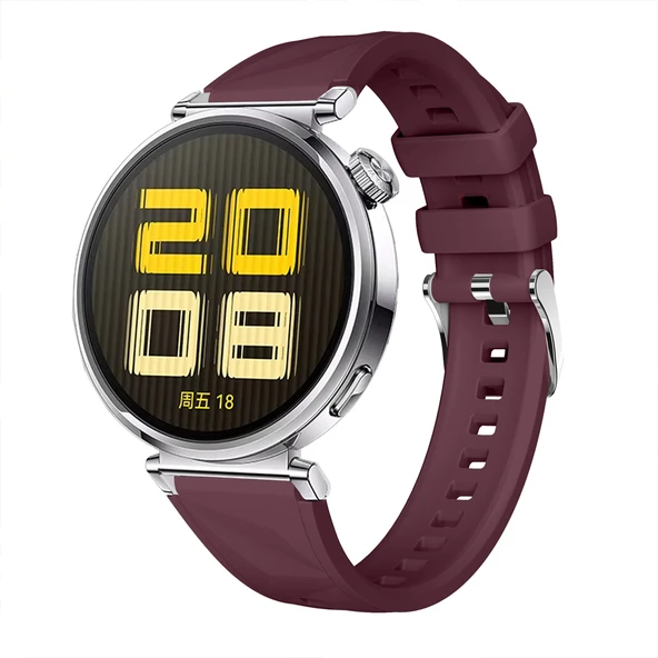 Sneezy Huawei Watch GT5 41mm İle Uyumlu Prism Metal Tokalı Soft Yumuşak Silikon Kordon  Mürdüm ürün görseli 1