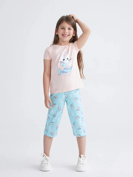LCW Kids Pembe Baskılı Kız Çocuk Şortlu Pijama Takımı ürün görseli 1
