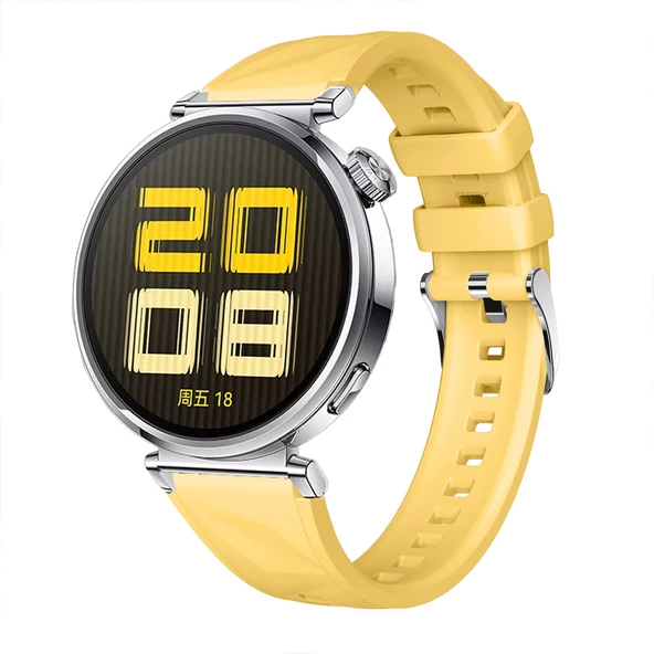 Sneezy Huawei Watch GT4 41mm İle Uyumlu Prism Metal Tokalı Soft Yumuşak Silikon Kordon  Sarı ürün görseli 1