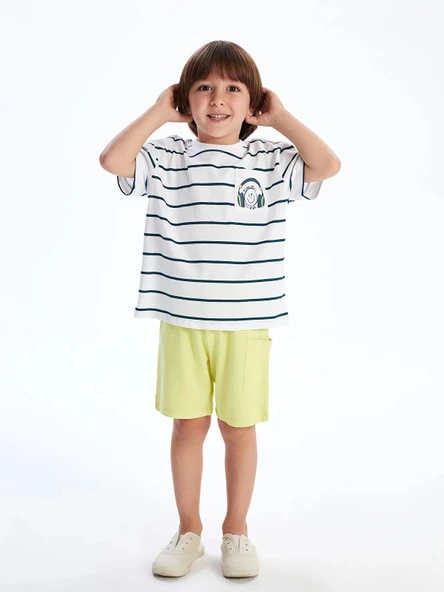 LCW Kids Beyaz Çizgili Erkek Çocuk Tişört ve Şort 2'li ürün görseli 1