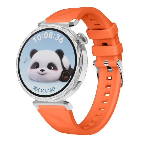 Sneezy Huawei Watch GT5 Pro 42mm İle Uyumlu Prism Metal Tokalı Soft Yumuşak Silikon Kordon  Turuncu ürün görseli 1