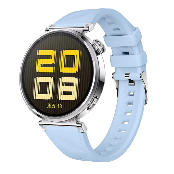 Sneezy Huawei Watch GT4 41mm İle Uyumlu Prism Metal Tokalı Soft Yumuşak Silikon Kordon  Açık Mavi ürün görseli 1