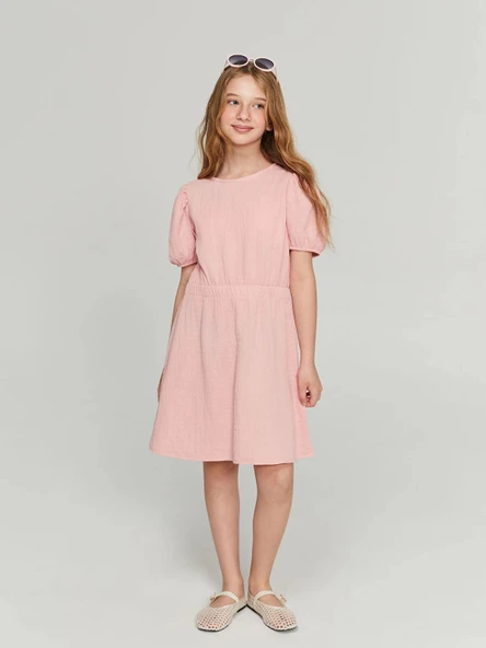 LCW Kids Pembe Bisiklet Yaka Kız Çocuk Elbise ürün görseli 1