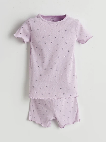 LCW baby Lila Çiçekli Kız Bebek Şortlu Pijama Takım ürün görseli 1