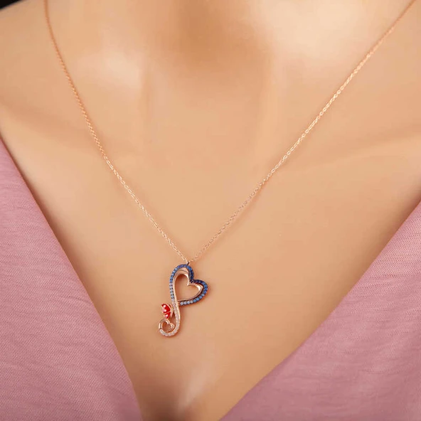 Gümüş Rose Kalpli Kelebek Kadın Kolye ürün görseli 1