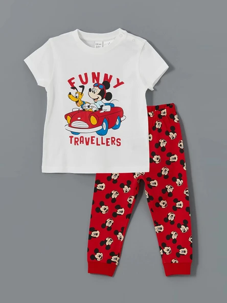 LCW baby Beyaz Mickey Mouse Baskılı Erkek Bebek Takım ürün görseli 1
