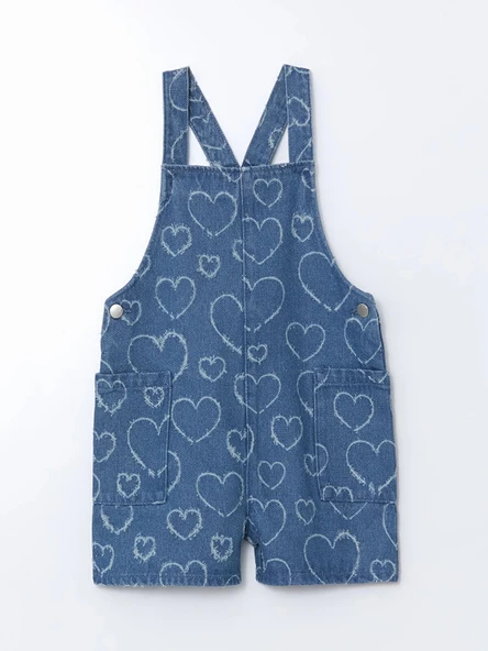 LCW Kids Indigo Kare Yaka Baskılı Kız Çocuk Jean Salopet ürün görseli 1