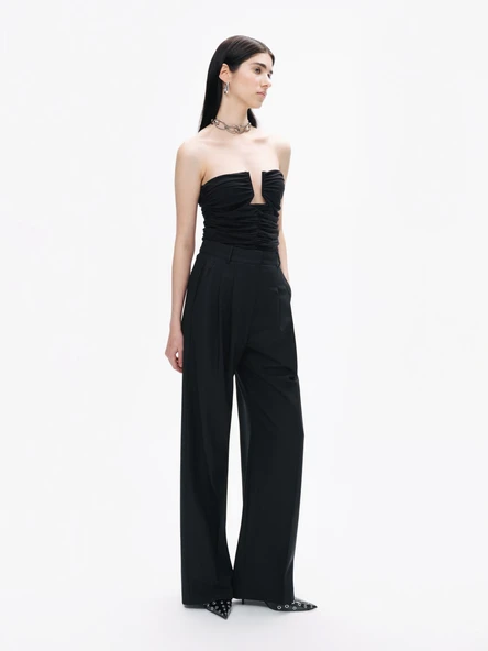 Nocturne Minimalist Yüksek Bel Geniş Paça Midi Kadın Pantolon - Günlük & Ofis ürün görseli 1