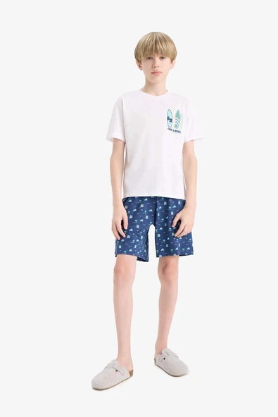 Defacto E2693 Beyaz Erkek Çocuk Pijama Takımı Baskılı Kısa Kollu Üst Desenli Şort ürün görseli 1