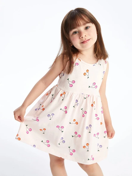 LCW Kids Pembe Bisiklet Yaka Baskılı Kız Bebek Elbise ürün görseli 1