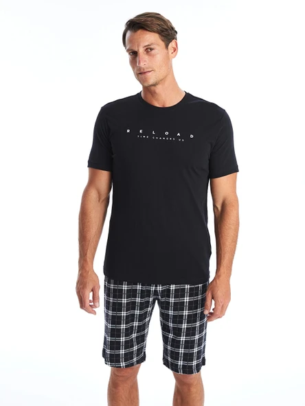 LC WAIKIKI Siyah Standart Kalıp Erkek Şortlu Pijama Takımı ürün görseli 1