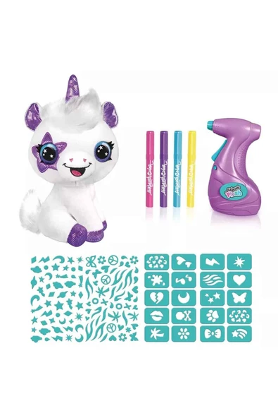 Airbrush Plush Unicorn Boyama Seti – 25 cm Yıkanabilir Pelüş ve 100+ Şablonlu Tasarım Seti ürün görseli 1