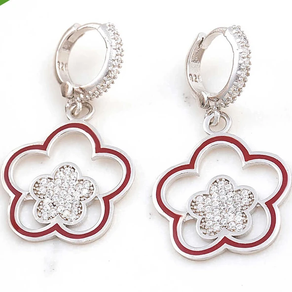 ​Gümüş Sallantılı Çiçek Desenli Kadın Küpe ürün görseli 1