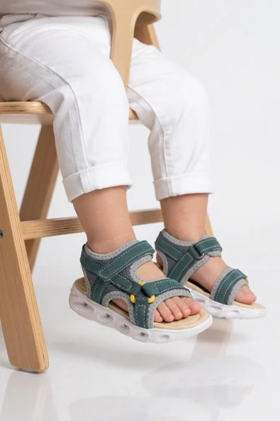 Cool Petrol Yeşili Cırtlı Işıklı Hafif Bebek Sandalet Sage B ürün görseli 1