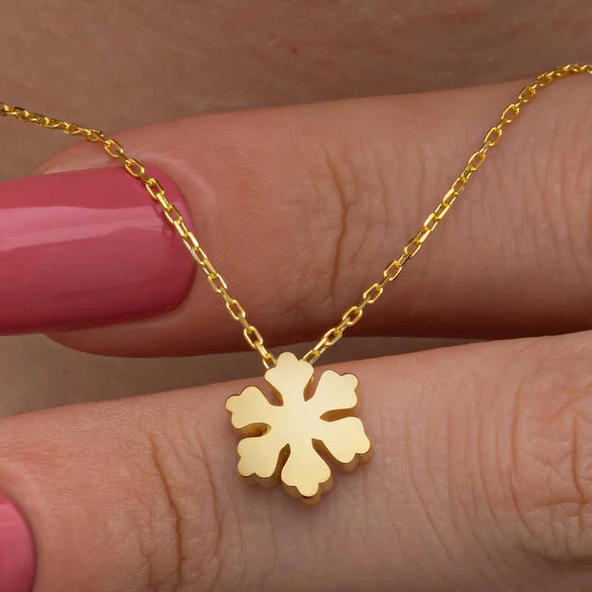 925 Ayar Gümüş Gold Minimal Kar Tanesi Kadın Kolye ürün görseli 1