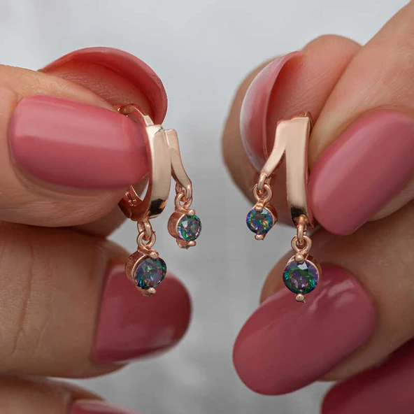 Gümüş Rose Sallantılı Mistik Topaz Kadın Küpe ürün görseli 1