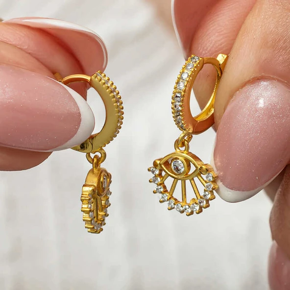 Gümüş Sallantılı Gold Göz Kadın Küpe ürün görseli 1
