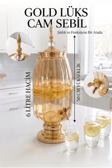 Cam Sebil - Yağlık, Şerbetlik, Sürahi - 6 Litre, 50 CM-4 ürün görseli 1