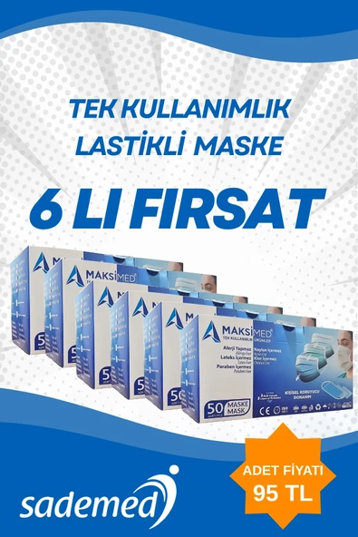 3 Katlı Lastikli Burun Telli Maske 6 (PAKET) ürün görseli 1