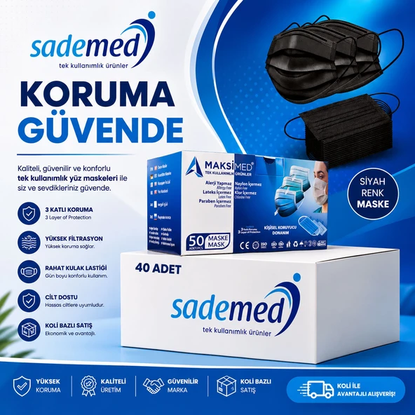 3 Katlı Lastikli Burun Telli Maske 1(KOLİ) ürün görseli 1