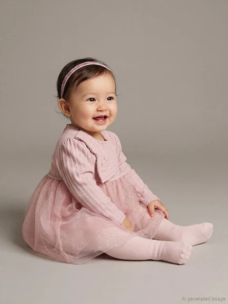 LCW baby Pembe Bisiklet Yaka Uzun Kollu Kız Bebek Tütü Elbise ürün görseli 1