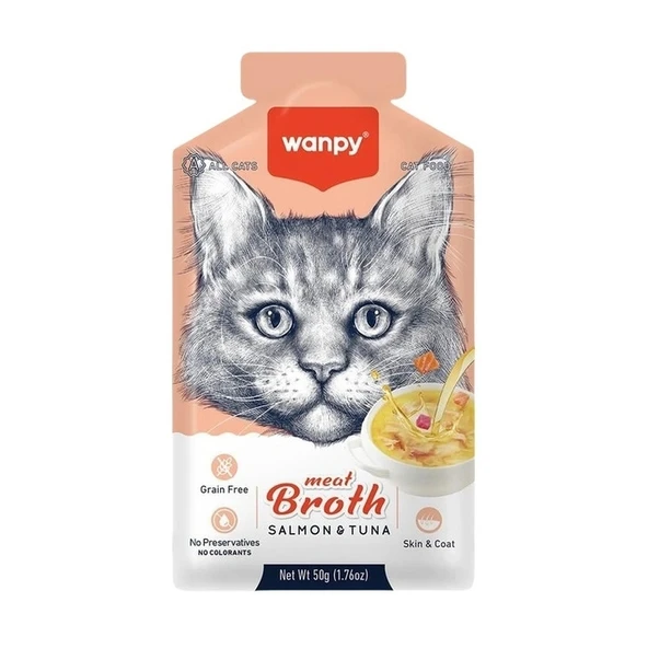 Wanpy Somonlu ve Ton Balıklı Tahılsız Kedi Çorbası 50 Gr ürün görseli 1