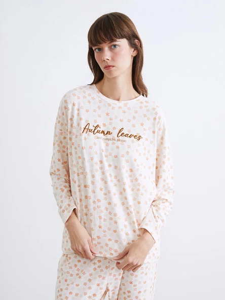 LCW DREAM Pembe Bisiklet Yaka Çiçekli Kadın Pijama Takımı ürün görseli 1