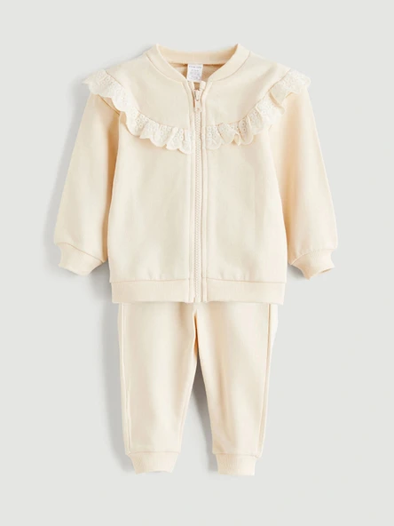 LCW baby Bej Kız Bebek Hırka ve Pantolon 2'li Takım ürün görseli 1