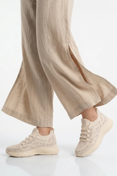 Ayakmod Bej Anorak Hafif Esnek Bağcıklı Kadın Casual Ayakkabı 2061 G ürün görseli 1