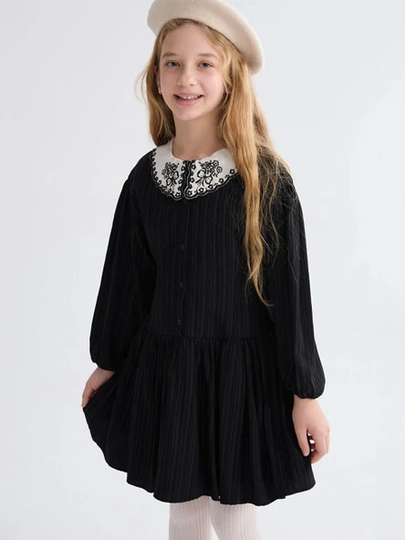 LCW Kids Siyah Bebe Yaka Kız Çocuk Elbise ürün görseli 1